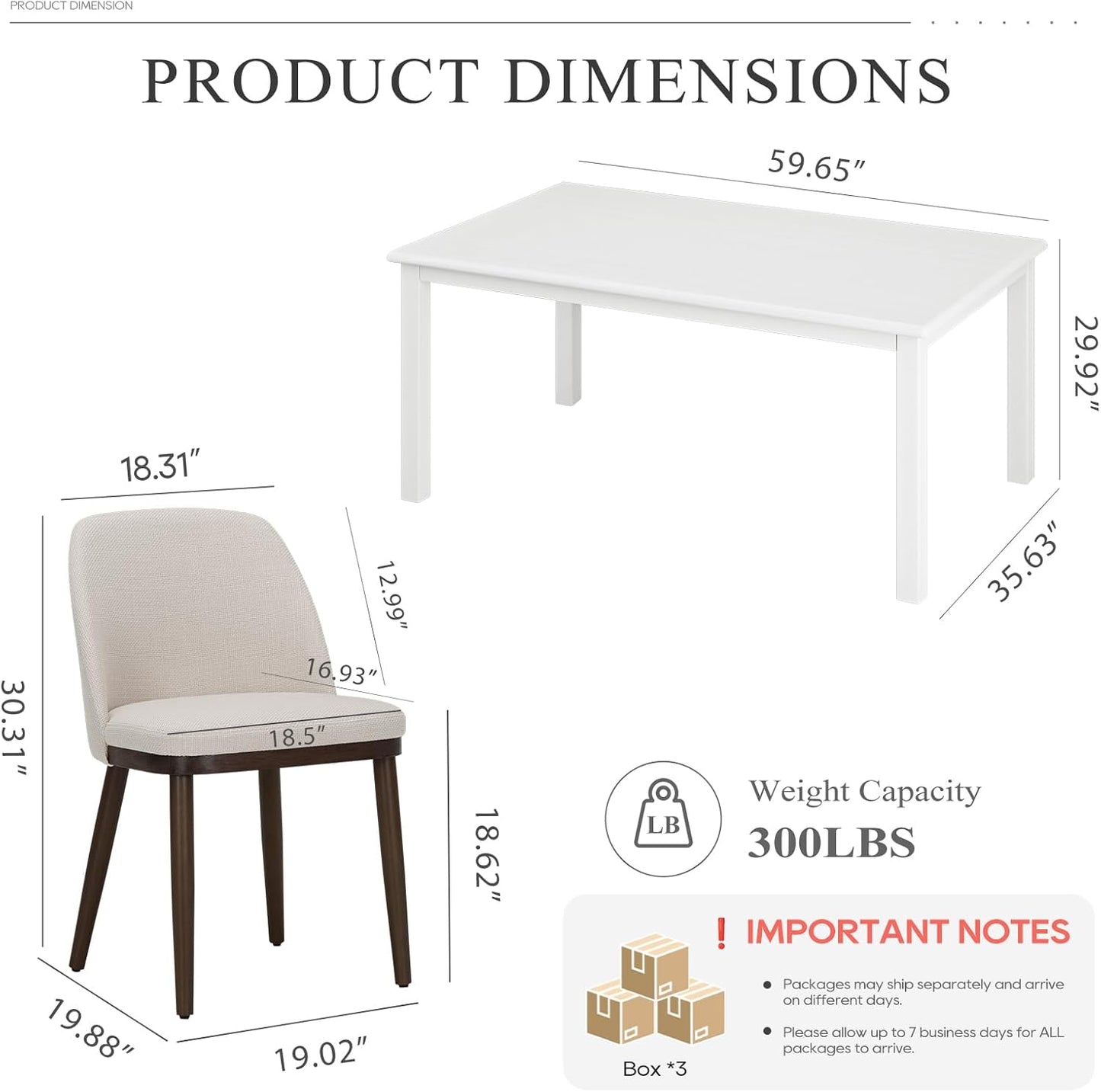 COLAMY 60 Inch Rectangular Kitchen Dining Table for 4, Modern Farmhouse Dining Table Set for 4, Wood Dining Table and Upholstered Dining Chairs for Kitchen, Dining Room, Restaurant, White/Beige