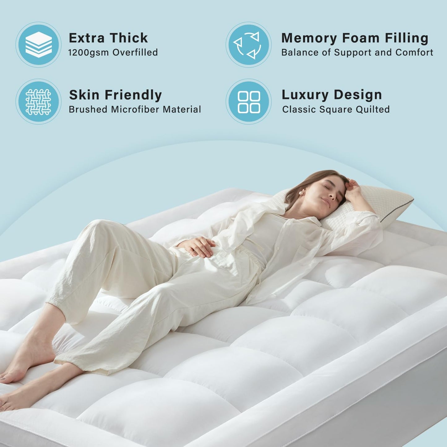 Anluoer King Mattress Topper, Memory Foam Pillow Top Mattress Topper for Back Pain, Extra Thick Breathable Mattress Pad with 8-21" Deep Pocket, 78x80 Inches, White