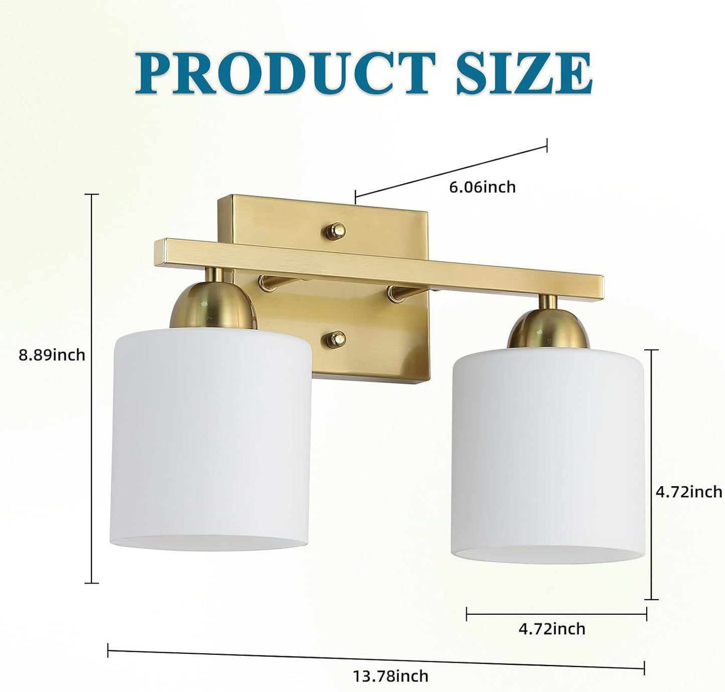 Stainless Steel Milk Glass Vanity Lights for Bathroom, 2 Light Gold Bathroom Light Fixtures Over Mirror, Ceramic E26 Sockets Wall Mounted