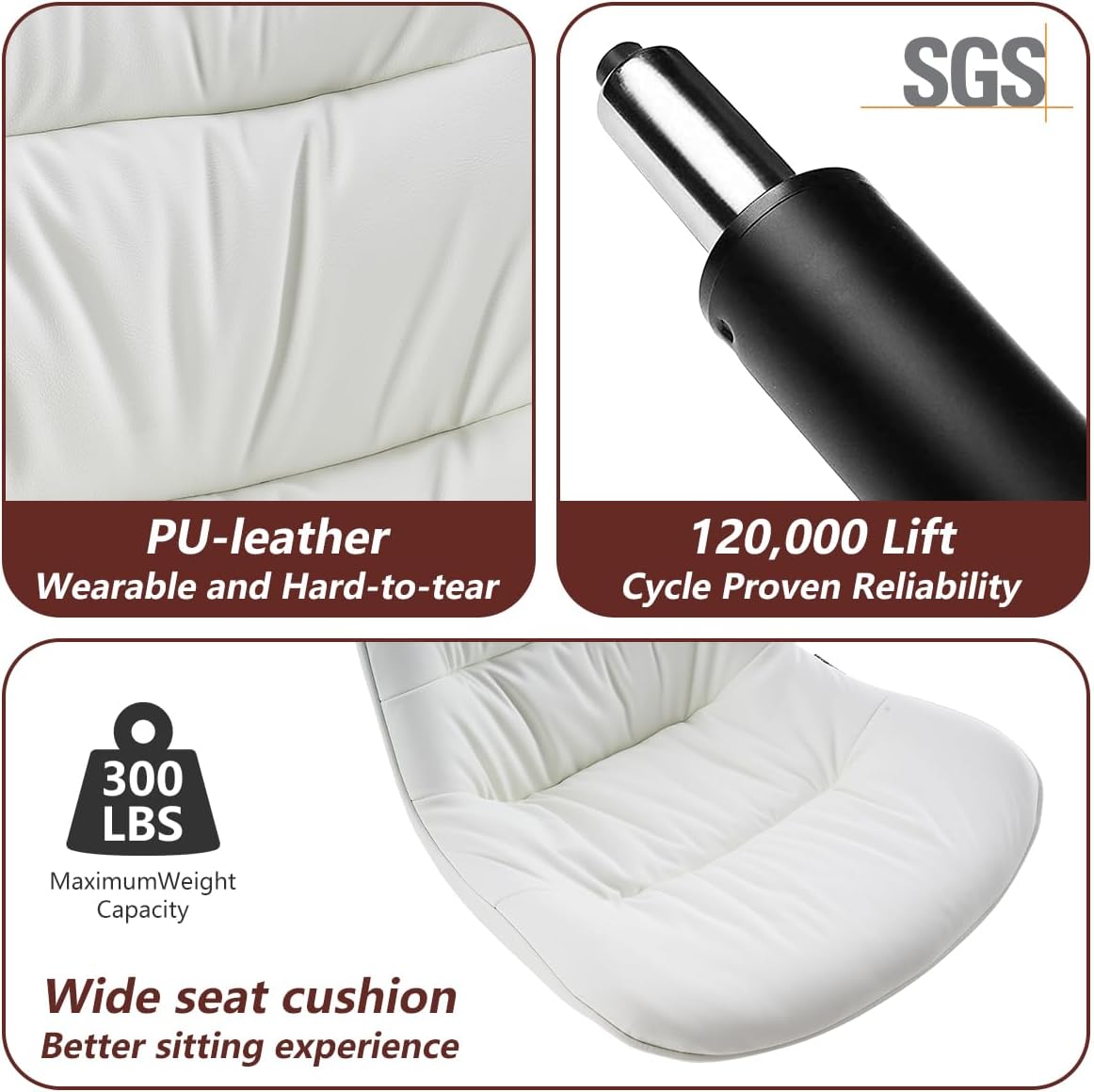 Kidol & Shellder Bar Stools Set of 2 Adjustable Swivel White, PU Leather Upholstered with Back, Modern Counter Height Stools for Kitchen Island, Home Bar