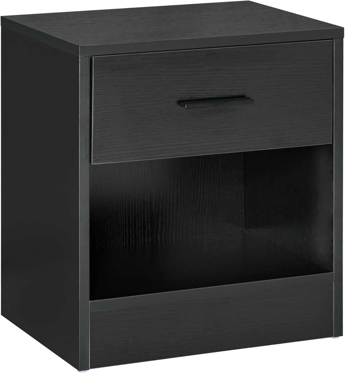 HOMCOM Modern Accent End Table with Drawer and Storage Shelf, Sofa Side Table for Living Room, Black Wood Grain