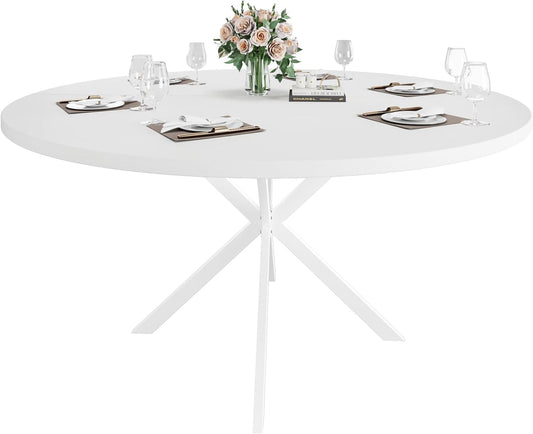 47.24" Round Dining Table for 4-6 Person, Modern Kitchen Table With Metal Legs, Pedestal Circle Table for Dining Room (White)