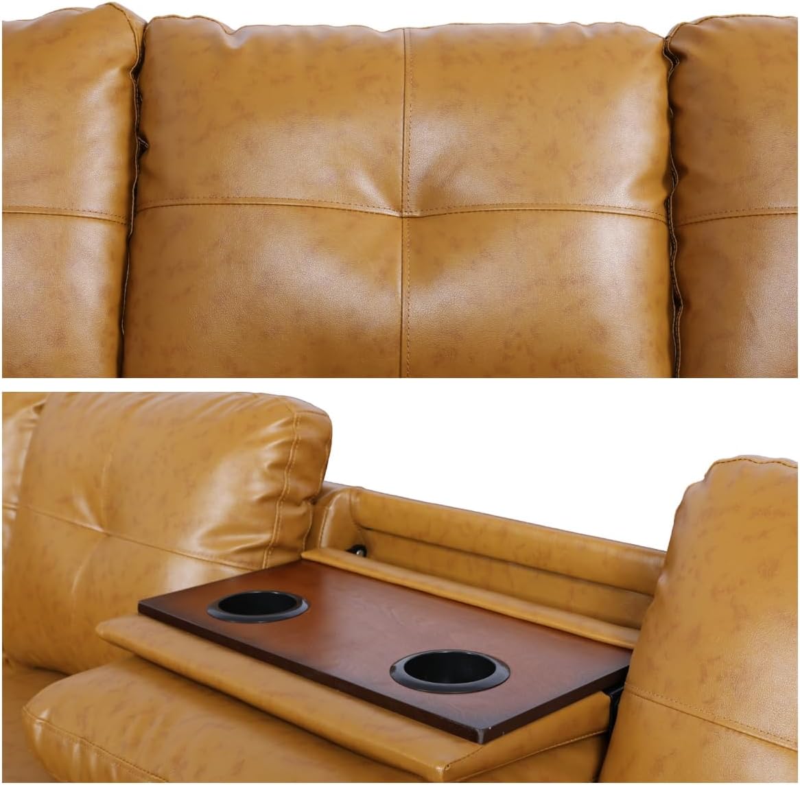 L Shaped Sectional Sofa with Ottoman, Nail-Head Design Leather Right Facing Modern Couches with Cup Holder for Living Room, Bedroom, Office, Ginger