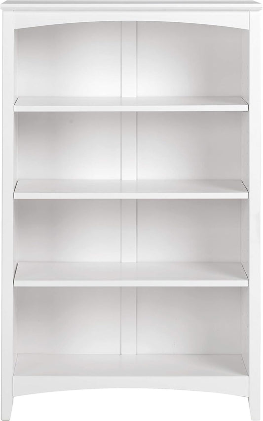 Camaflexi Shaker Style 4 Shelf Bookcase / Solid Wood / 48 inch High / Adjustable Shelving / Closed Back / Display Bookshelf for Living Room, Bedroom, Home and Office, White