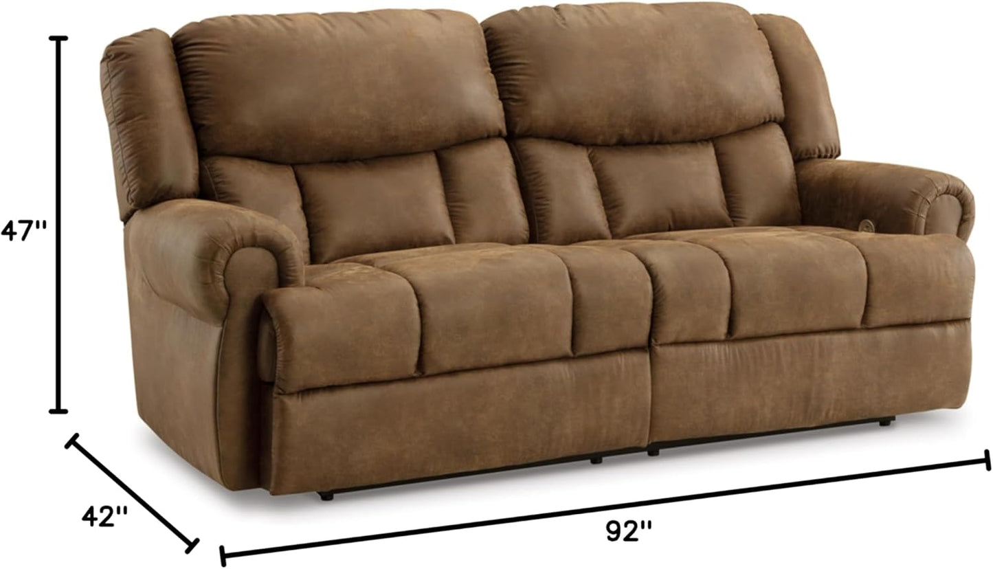 Signature Design by Ashley Boothbay Classic Faux Leather 2 Seat Power Reclining Sofa with USB Ports, Dark Brown