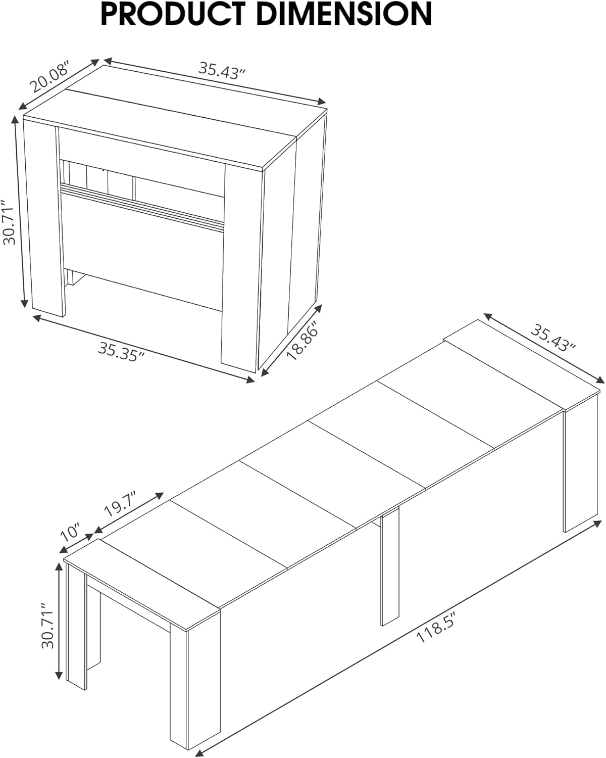 Expandable Dining Table, Convertible Table for Dining Room, Kitchen and Small Spaces, for 2-10 People, Barnwood Brown