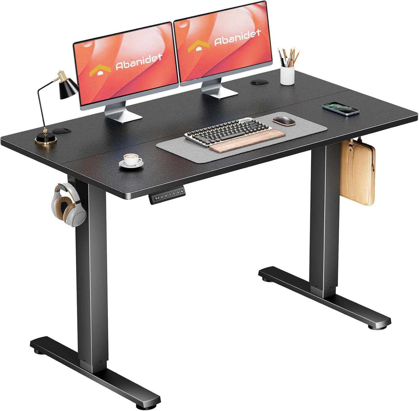 Standing Desk Adjustable Height, 48 x 24 in Electric Sit Stand up Desk for Home Office, Ergonomic Workstation Computer Desk with Two-Piece Desktop, Sit Stand Office Desk, Black
