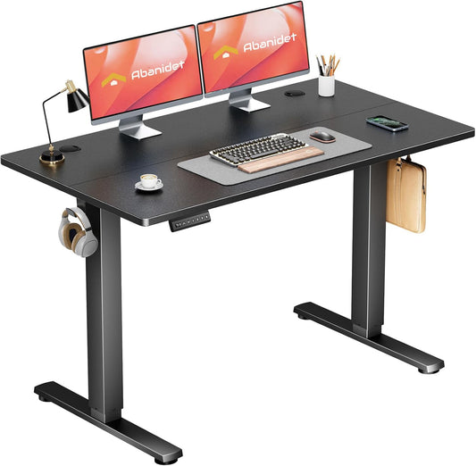 Standing Desk Adjustable Height, 48 x 24 in Electric Sit Stand up Desk for Home Office, Ergonomic Workstation Computer Desk with Two-Piece Desktop, Sit Stand Office Desk, Black
