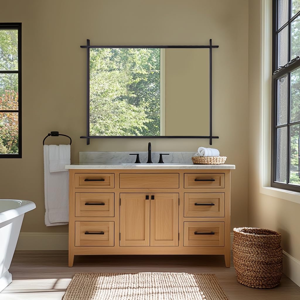 Andy Star 30x40 Inch Black Bathroom Vanity Mirror, Large Vintage Cross Corner Mirror Unique Industrial Minimalist for Home Decor in 1’’ Stainless Steel Metal Frame Wall Mounted Vertical/Horizontal