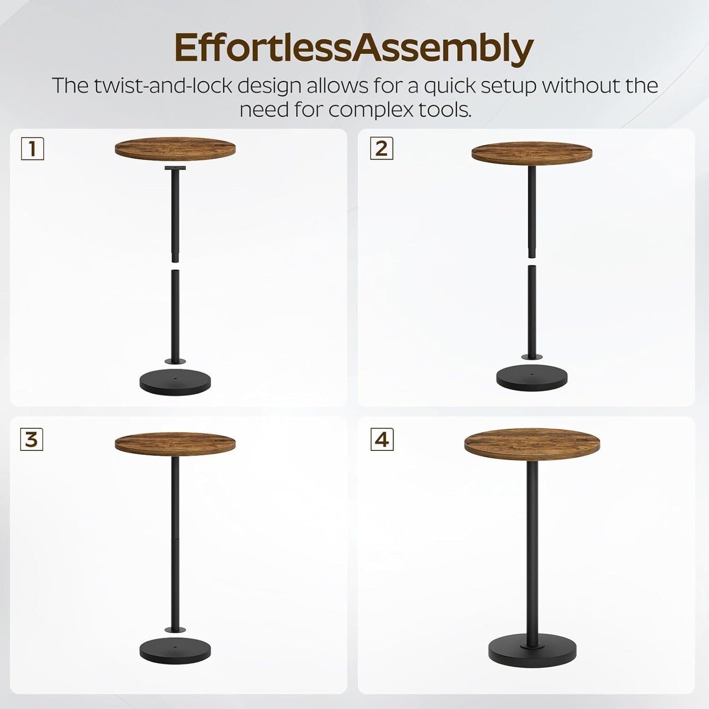 Round Side Table Set of 2, Tall Drink End Table for Small Spaces, Pedestal Style Martini Side Table in Living Room, Bedroom, Dormitory, Brown and Black ET30L2BR