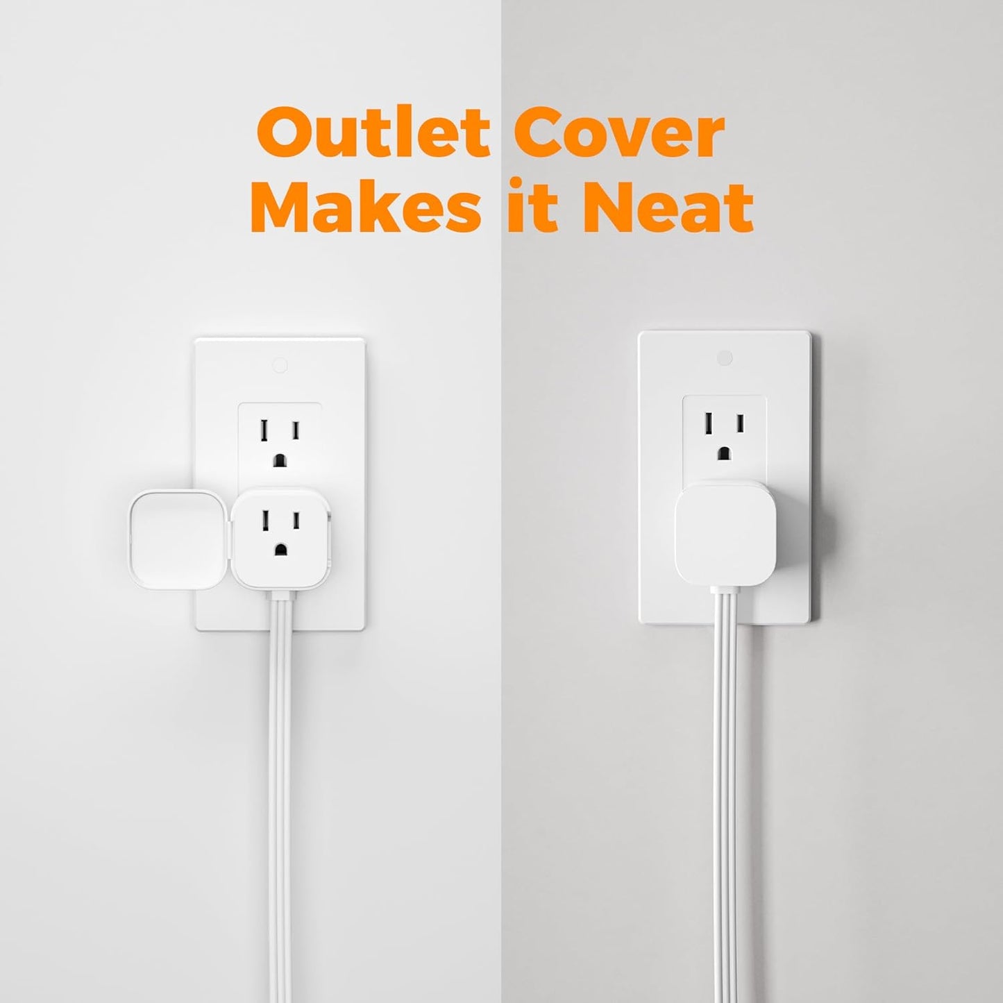 TESSAN Outlet Cover with Extra Outlet on Plug, Surge Protector Power Strip with 3 USB (2 USB C), 5 Ft Flat Extension Cord, 900 Joules Protection, Flat Plug Power Strip for Home Office Essentials