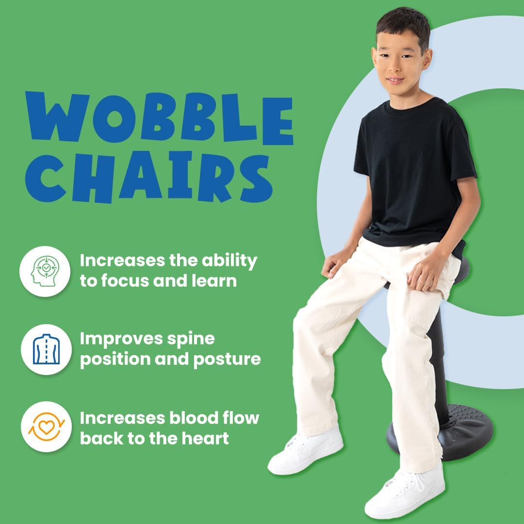 ActiveChairs Kids Wobble Chair, Flexible Preschool & Elementary Classroom Seating, Improves Focus, Posture & Helps ADHD/ADD, Sensory Chair, [Active Fidget Chairs], 14" Stool, Ages 3-7, Black