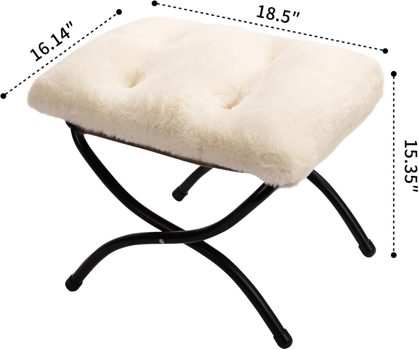 HollyHOME 15"(H) Folding Footrest Stool, Upholstered Small Foldable Ottoman, Accent Padded Sofa Foot Stool for Lazy Chair, Metal Frame Portable Foot Rest Ottoman for Home, Living Room, Bedroom, Beige