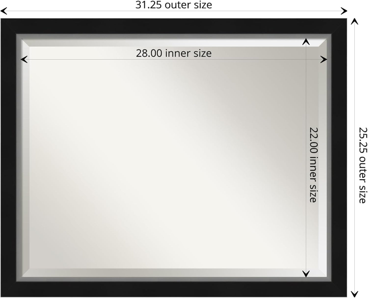 Amanti Art Black Bathroom Mirror for Over Sink, 25x31 Eva Black Silver Narrow Rectangle Vanity Mirror, Large Modern Contemporary Frame, Hangs Horizonally and Vertically, Bathroom Wall Decor, Beveled