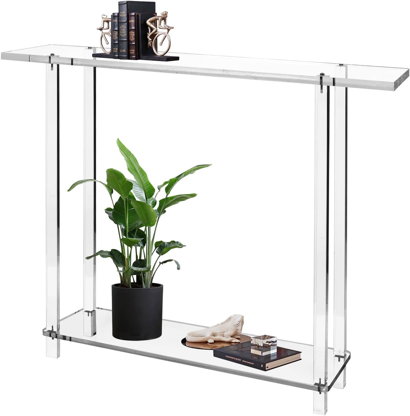 Acrylic Narrow Console Table for Entryway 7.6" D x 39.4" W x 31.5" H Clear Modern Skinny Bookshelf Slim Entry Table Waterfall Desk Furniture for Sofa Foyer Hallway Living Room Dining Room
