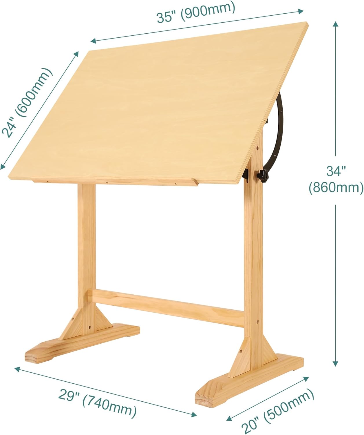 VISWIN Wood Drafting Table for Adults, 24'' x 35" Drawing Table with Adjustable Angle for Art Studio, 34" Height Solid Pine Wood Artist Desk for Drawing, Drafting, Writing, Reading, Sketching