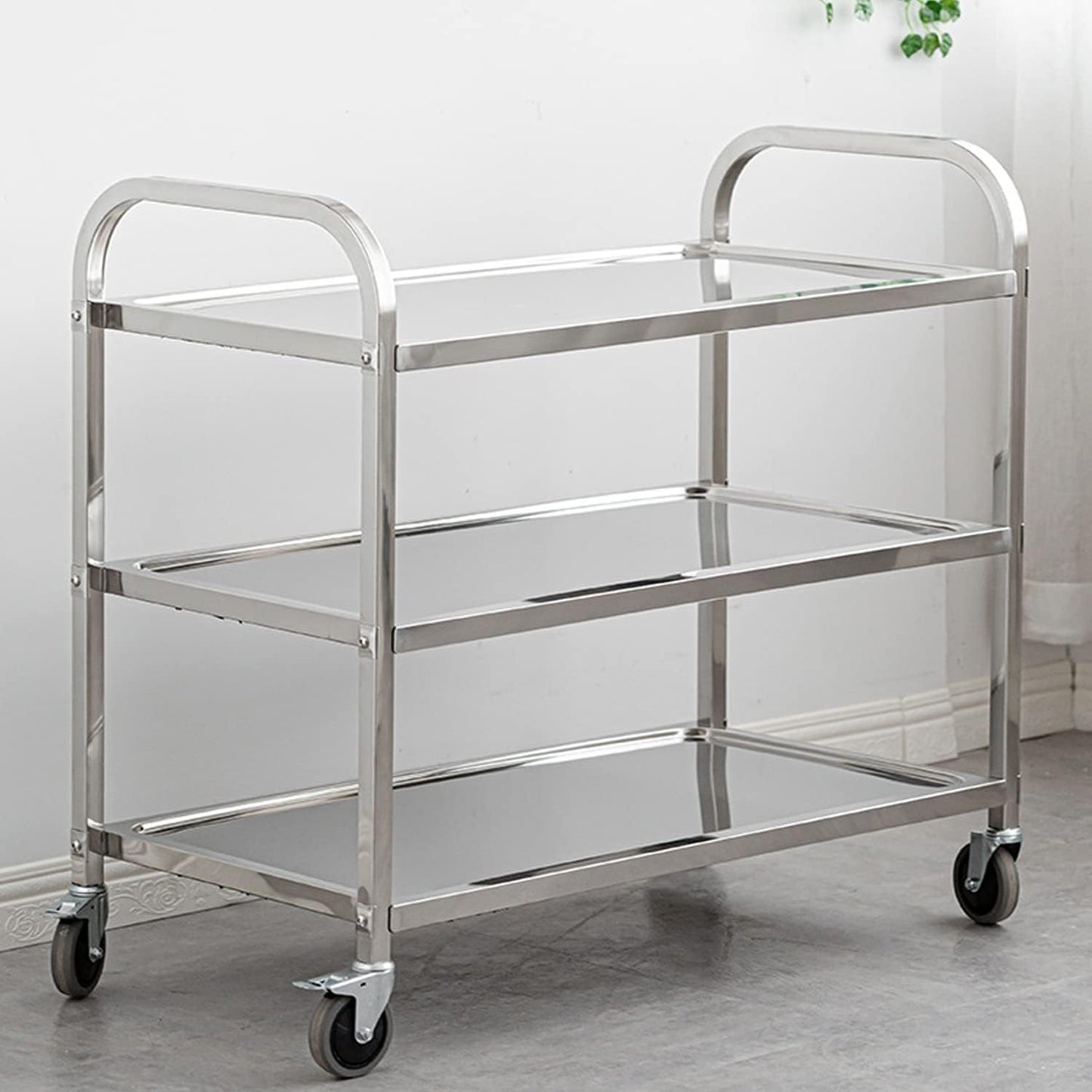 uyoyous 3 Tier Large Heavy Duty Stainless Steel Utility Cart 37"x20"x37" Industrial Serving cart with 360°Rotation Wheels Kitchen Island Stainless Steel Storage Trolley for Hotel Restaurant Home Use