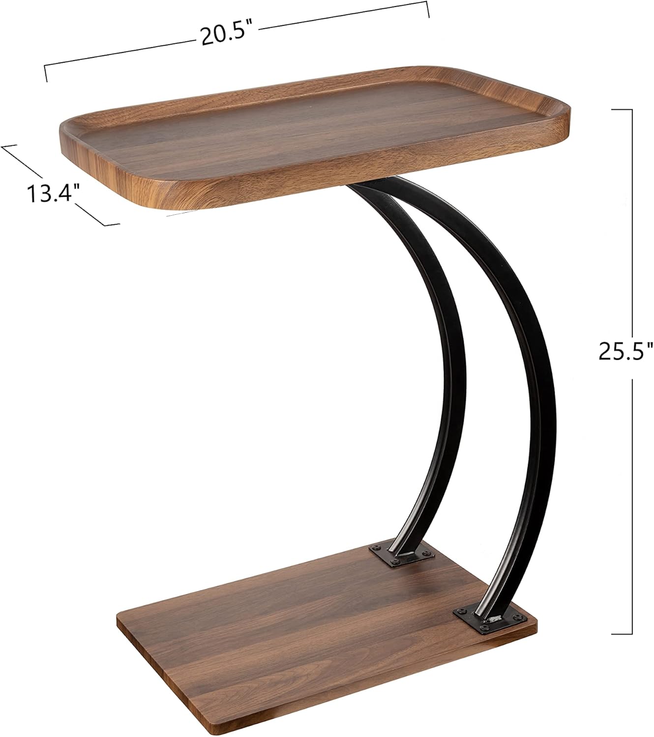 C Shaped 2tier Large Tray Wood top Heavy Duty Side end Table Large TV Tray for Couch Sofa Double Bent Tubes 2