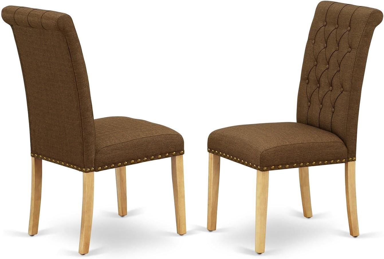 East West Furniture OXBR5-OAK-18 5 Piece Dining Room Furniture Set Includes a Square Dining Table and 4 Brown Linen Linen Fabric Upholstered Chairs, 36x36 Inch, Oak