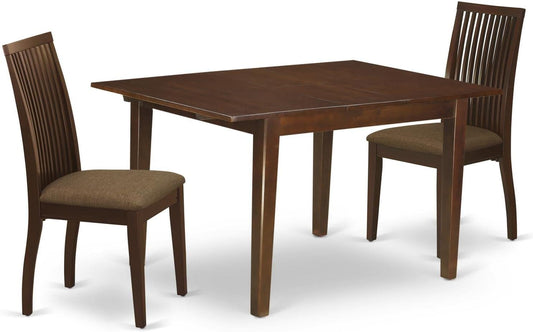 East West Furniture MLIP3-MAH-C 3 Piece Dining Table Set Contains a Rectangle Dining Room Table with Butterfly Leaf and 2 Linen Fabric Upholstered Chairs, 36x54 Inch, Mahogany
