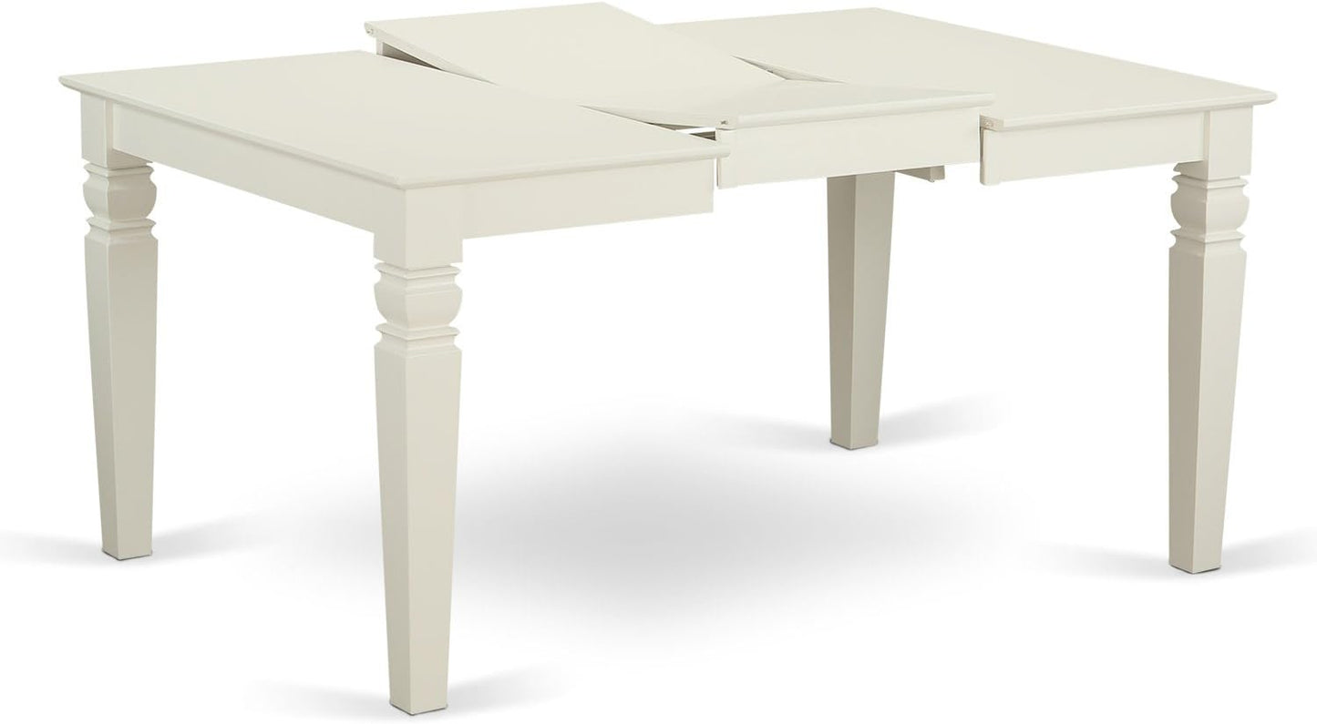 East West Furniture WEIP5-WHI-C 5 Piece Dining Room Table Set Includes a Rectangle Kitchen Table with Butterfly Leaf and 4 Linen Fabric Upholstered Dining Chairs, 42x60 Inch, Linen White