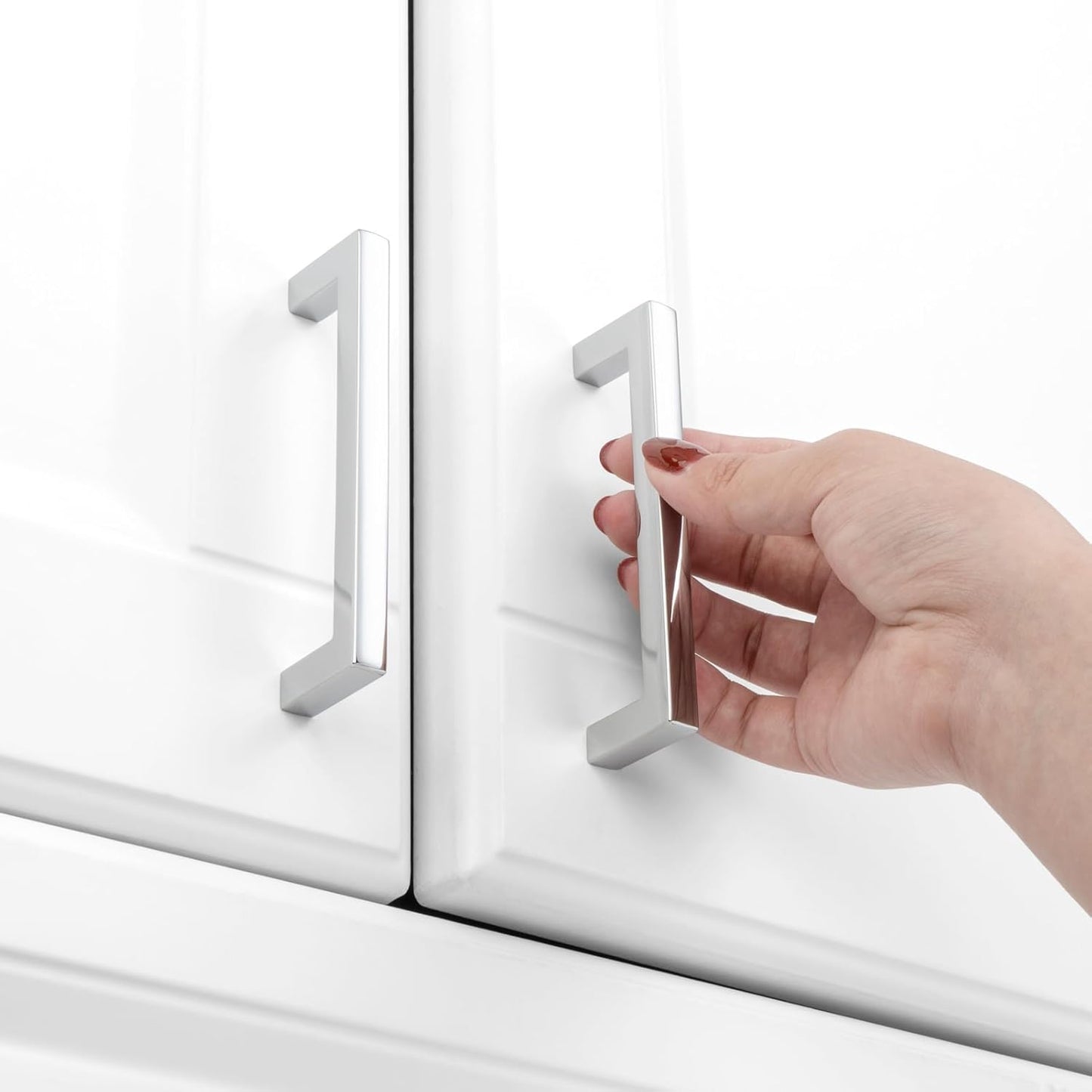 KOOFIZO 30-Pack Solid Square Bar Cabinet Handle - Chrome Furniture Pull, 3.8 Inch/96mm Screwhole Distance for Kitchen Cupboard Door, Bedroom Dresser Drawer, Bathroom Wardrobe Hardware