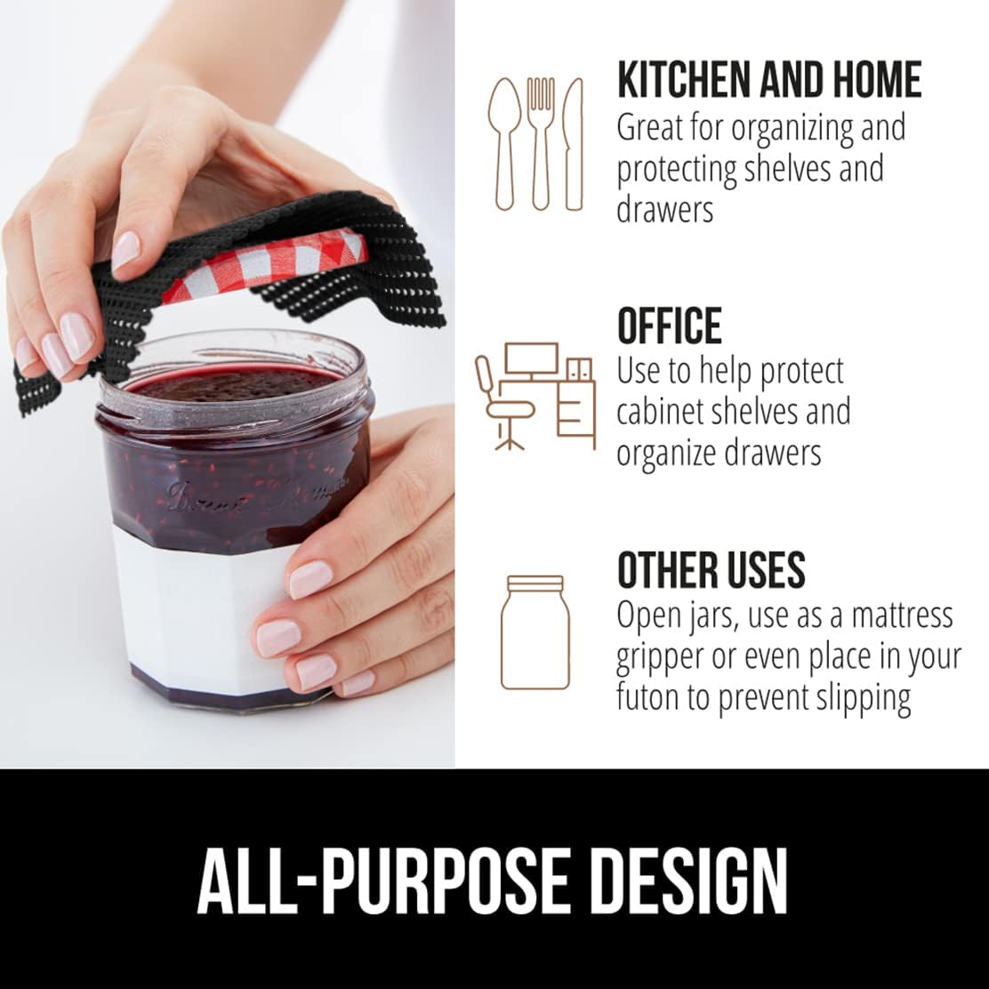 GORILLA GRIP powerGRIP Drawer Shelf and Cabinet Liner, Thick Strong Hold, Non-Adhesive Liners Protect Kitchen Cabinets and Cupboard, Bathroom Drawers, Easy Install, Breathable Mat, 20" x20', Black