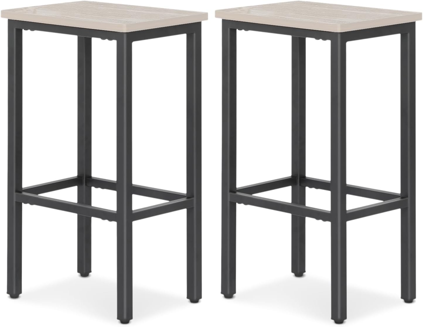 Athena Collection Bar Stools Set of 2, 26 Inches Counter Height Bar Stools Backless with Metal Legs and Footrest, Wood Barstools for Home, Kitchen Island, Counter, Grey