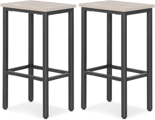 Athena Collection Bar Stools Set of 2, 26 Inches Counter Height Bar Stools Backless with Metal Legs and Footrest, Wood Barstools for Home, Kitchen Island, Counter, Grey