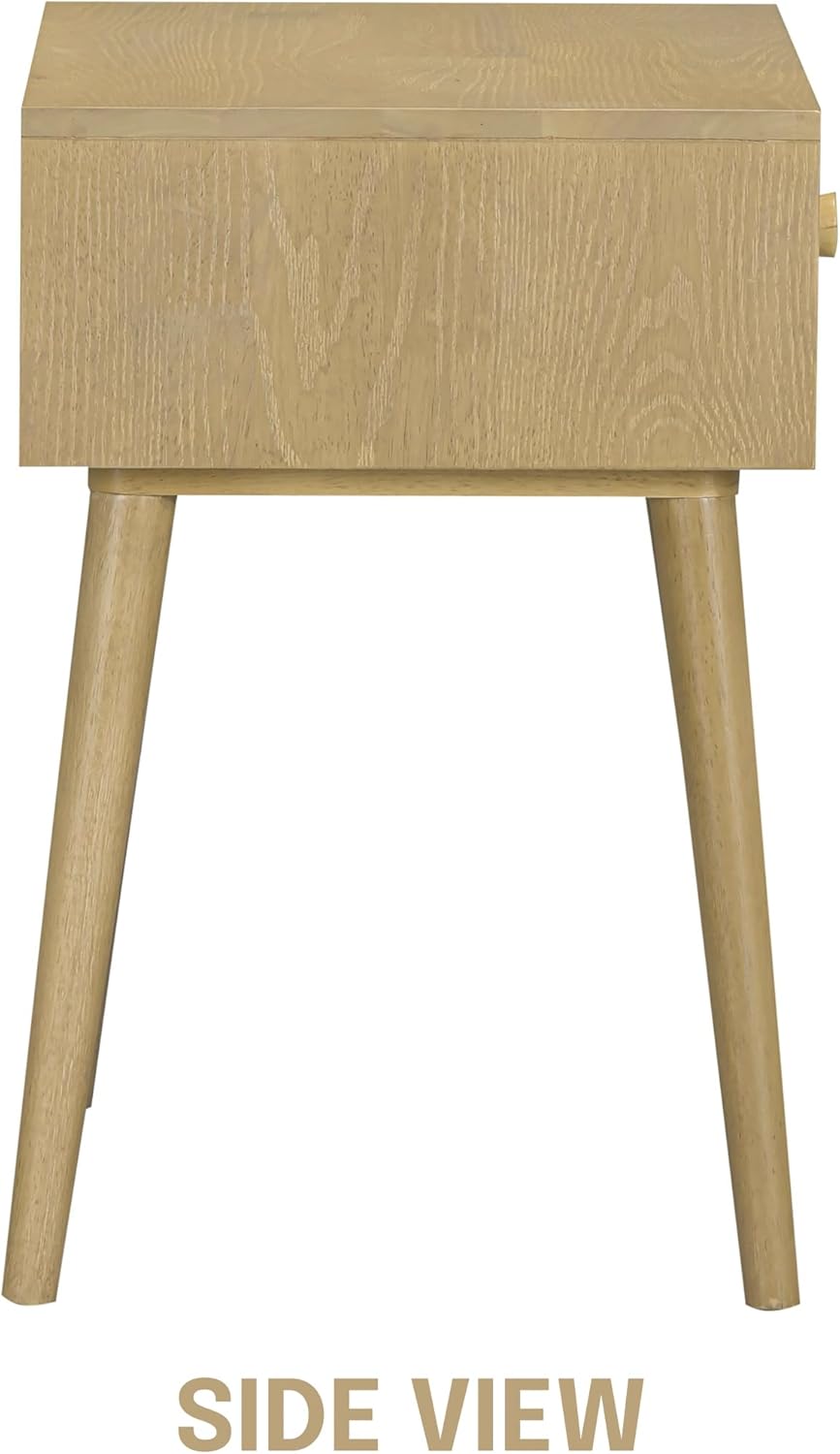 NTC Lux Solid Wood Nightstand, Mid Century Modern Side Table Bedroom, Bedside Furniture, Night Stand, End Table, Easy Assembly - Sand