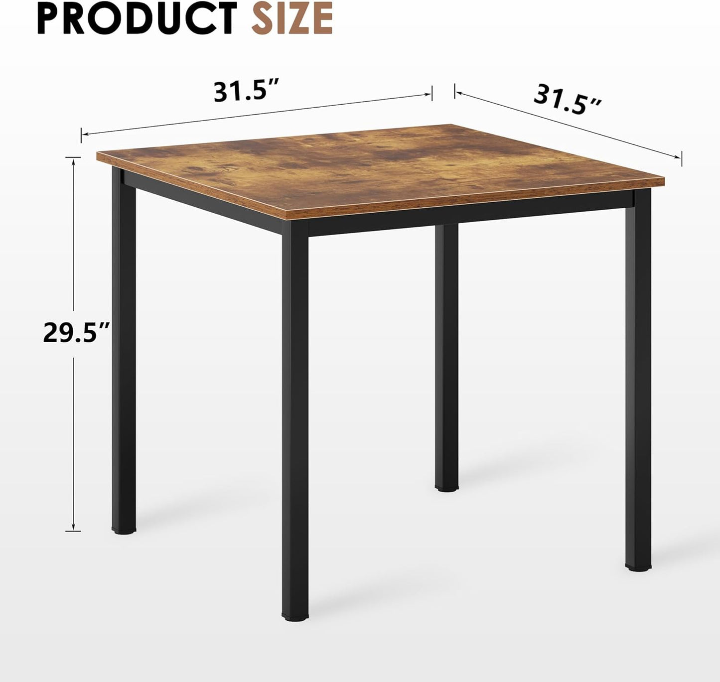 Need Small Square Dining Table- 31-1/2'' Sturdy and Heavy Duty Writing Desk for Small Spaces and Writing Table Desk Breakroom Table, Rustic Brown