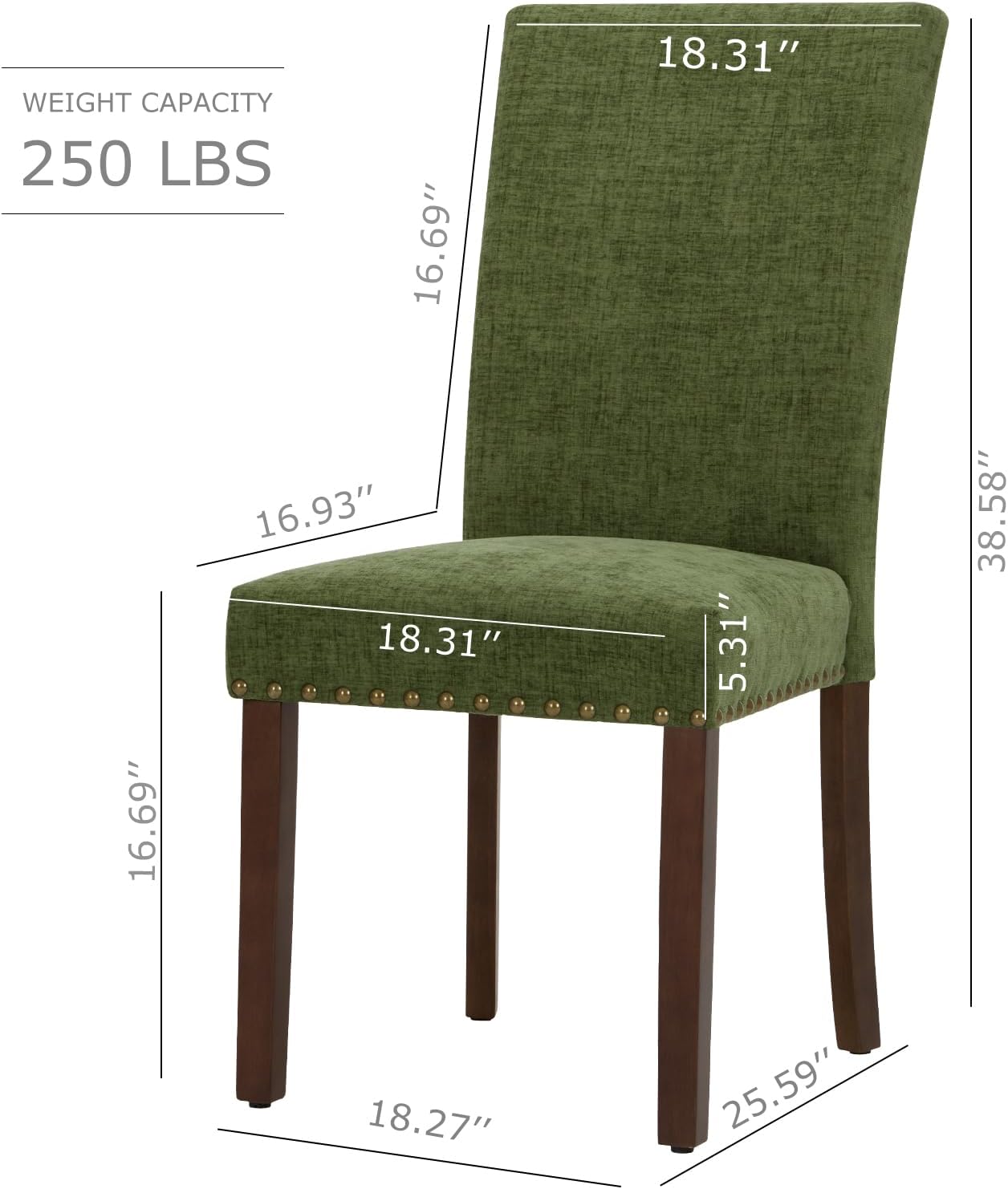 COLAMY Upholstered Parsons Dining Chairs Set of 6, Fabric Dining Room Kitchen Side Chair with Nailhead Trim and Wood Legs - Green