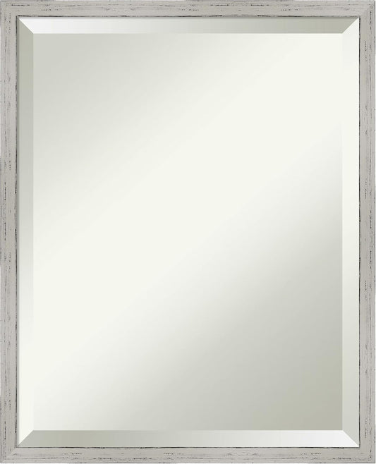 Amanti Art White Bathroom Mirror for Over Sink, 21x17 Shiplap White Narrow Rectangle Vanity Mirror, Small Coastal Wood Frame, Hangs Horizonally and Vertically, Bathroom Wall Decor, Beveled Edge