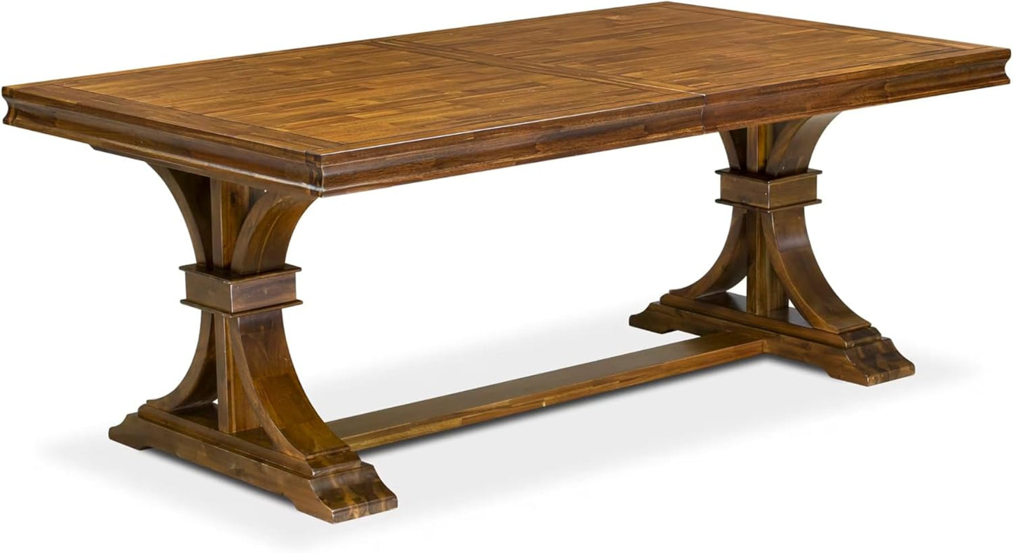 LEFO9-AWA-18-9-Piece Kitchen Table Set Includes a Breakfast Table and 8 Brown Linen Fabric Parson Chairs with Button Tufted Chair Back - Antique Walnut Finish.