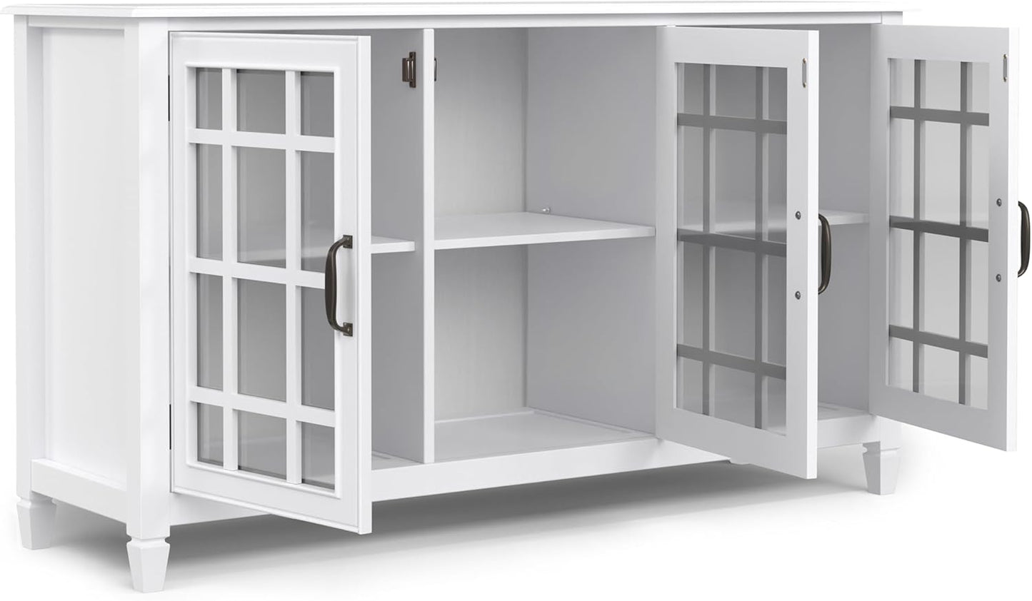 SIMPLIHOME Connaught SOLID WOOD 60 inch Wide Traditional Wide Storage Cabinet Buffet in White for the Living Room, Entryway and Family Room