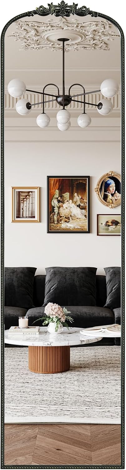 WallBeyond Arched Full Length Mirror Wall Mounted, 21x78 Inch Black Antique Mirror, Vintage Metal Frame Full Body Mirro for Bedroom, Living Room, Hanging or Leaning