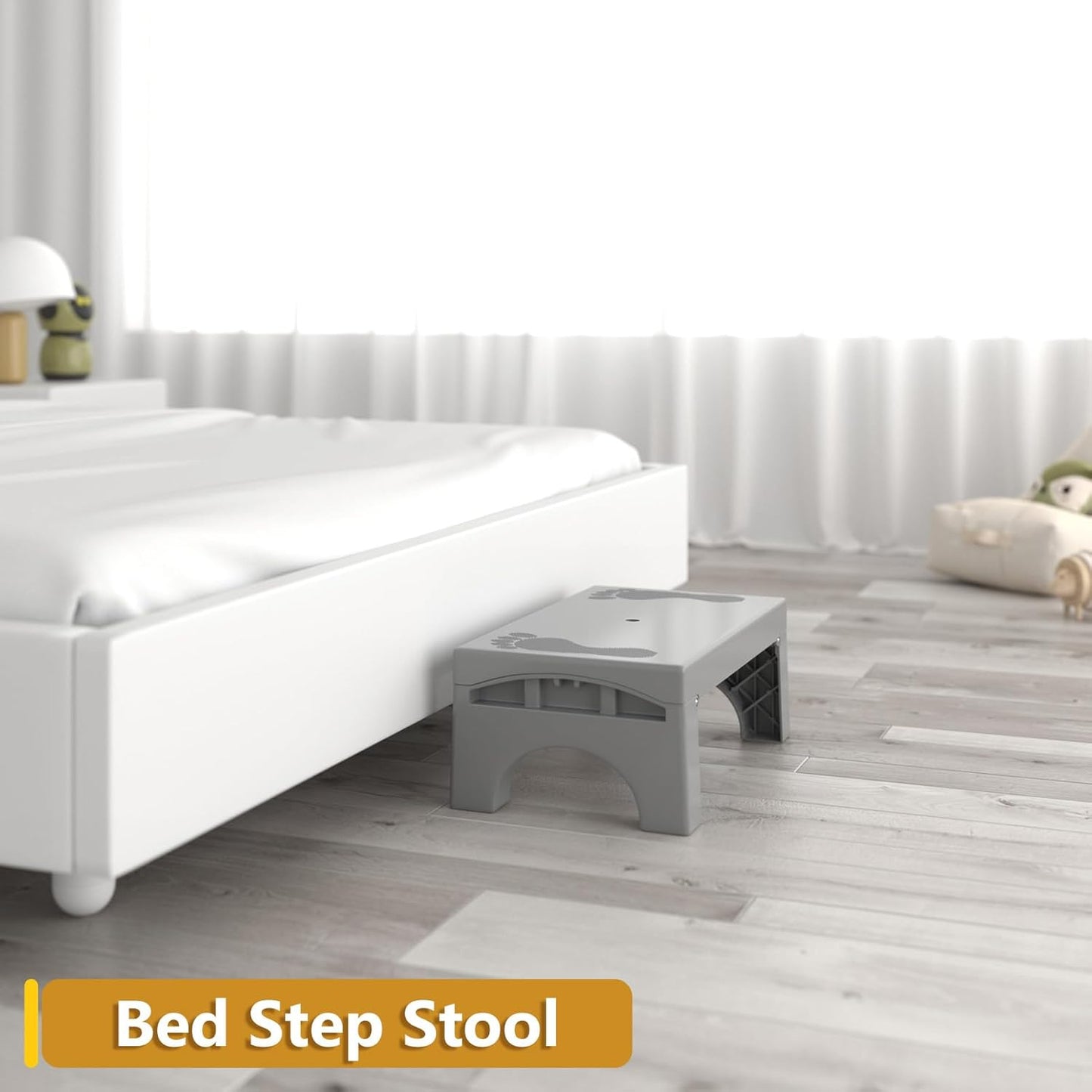 Folding Step Stool for Adults Kids, Heavy Duty Non-Slip Foldable Stepping Stool with 400-LBS Capacity, Safety Collapsible Foot Step Stool for Bathroom Bedroom Kitchen, Bed Steps for High Beds, Gray