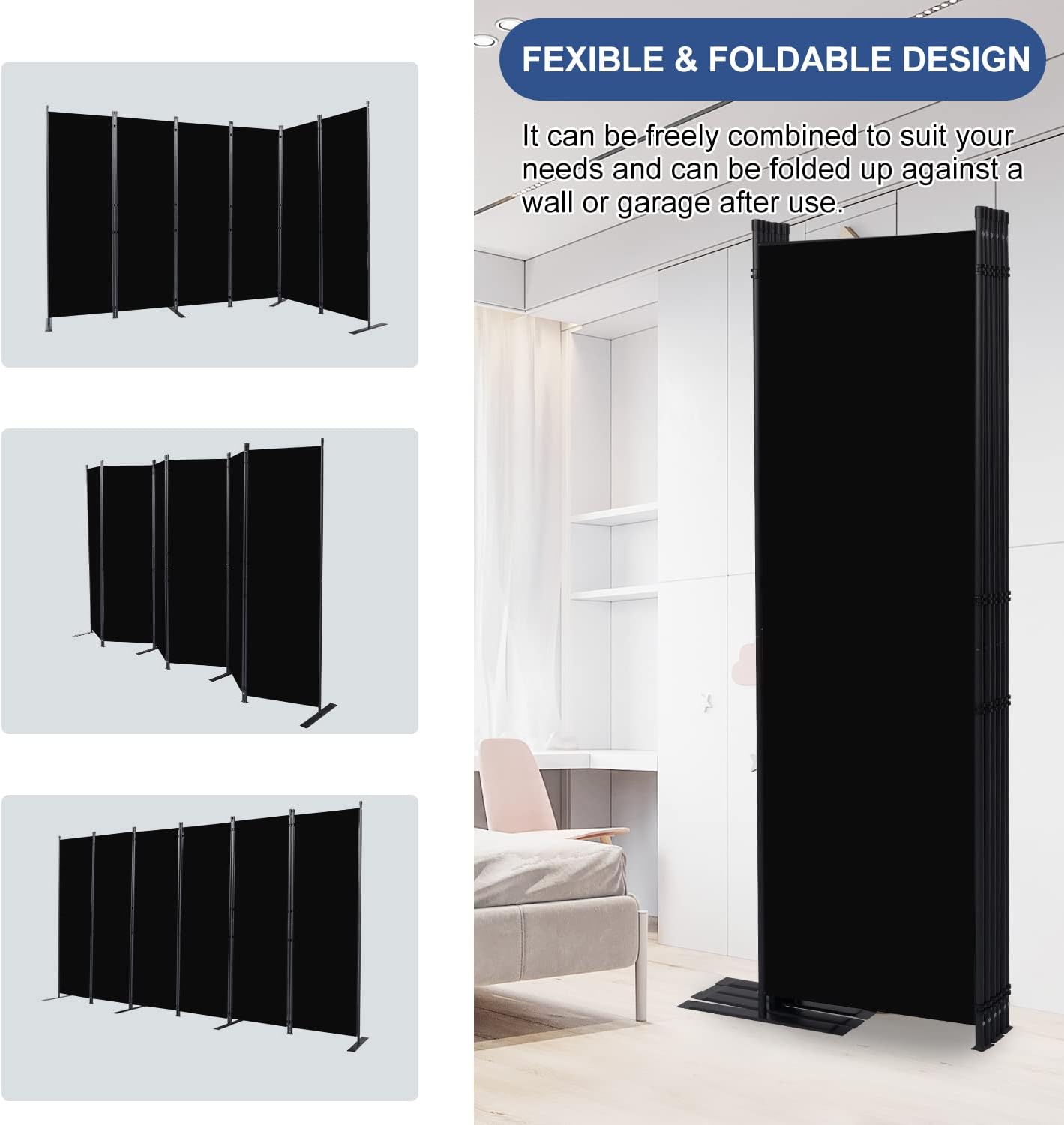 Room Divider and Folding Privacy Screens， 6 Panel Wide Room Divider Wall Screen for Room Separtition, Partition Room Dividers Fabric Panel Wall Dividers Freestanding for Office, Bedroom, Studio Dorm