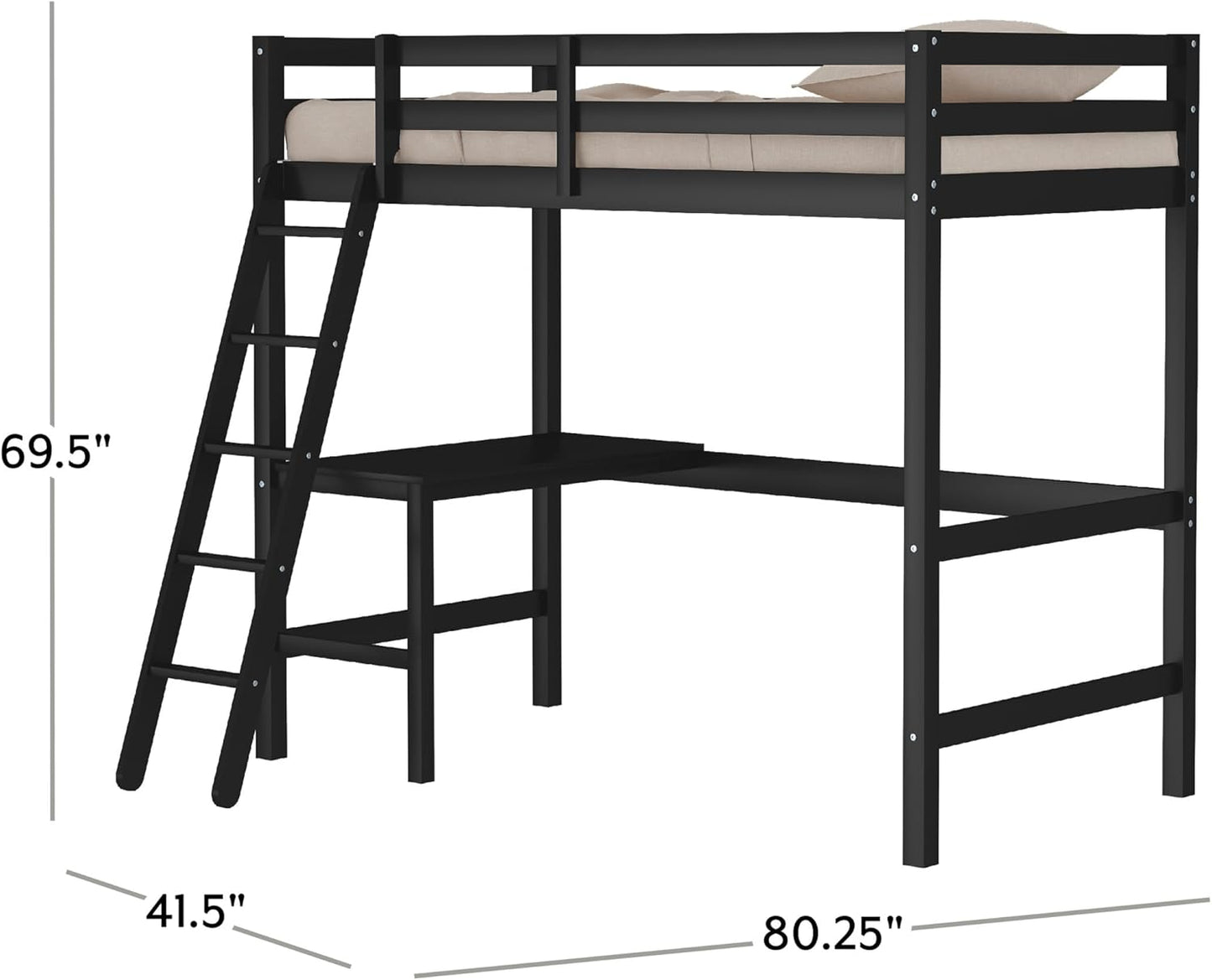 Hillsdale Caspian Youth Solid Wood Twin Loft Bed for Kids Room, Black