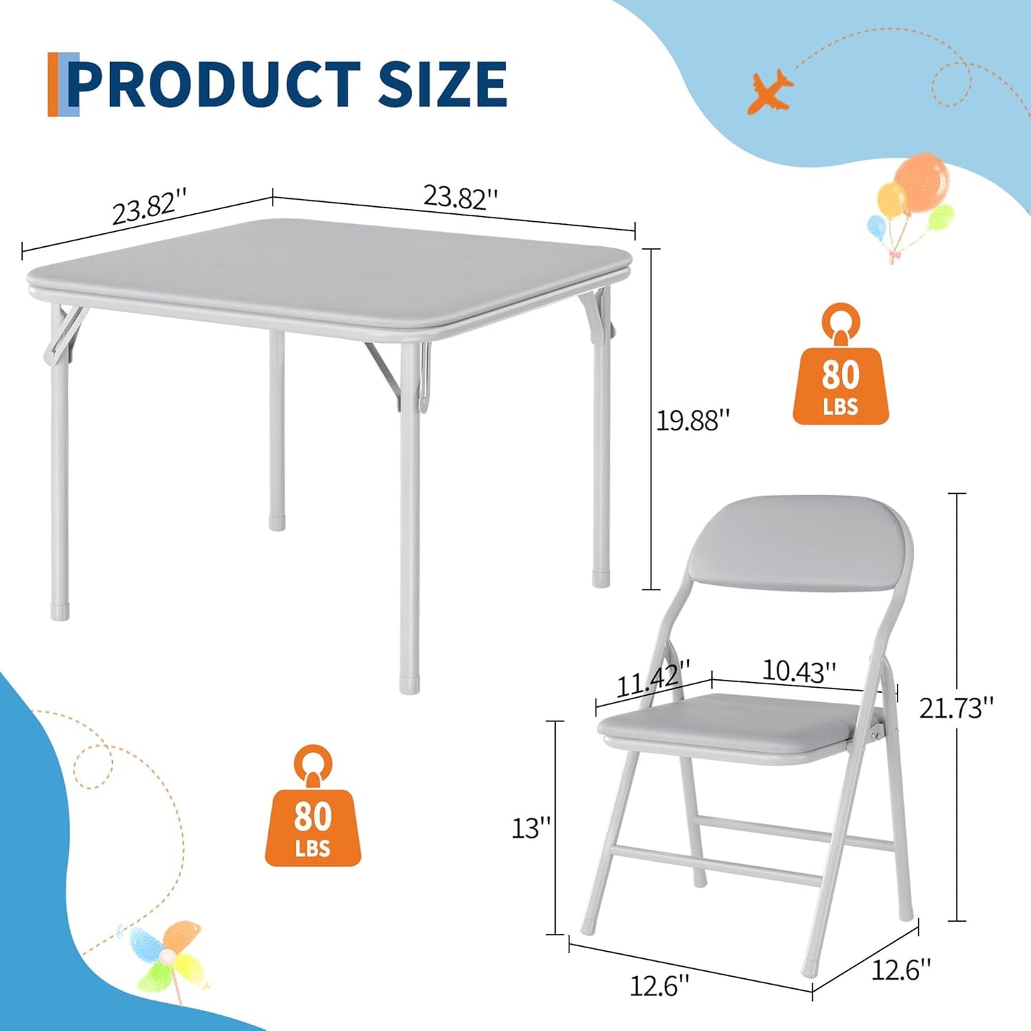 GarveeHome 3-Piece Kids Folding Table and Chairs Set, Toddlers Children's Activity Table and Chairs Set for Dining Room,Daycare,Classrooms