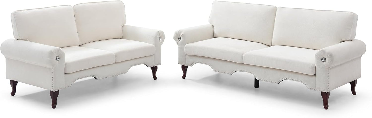 2 Piece Sectional Sofa Set, 2+3 Seat Convertible Couch with Movable Pillows, Upholstered Couches for Living Room, Beige