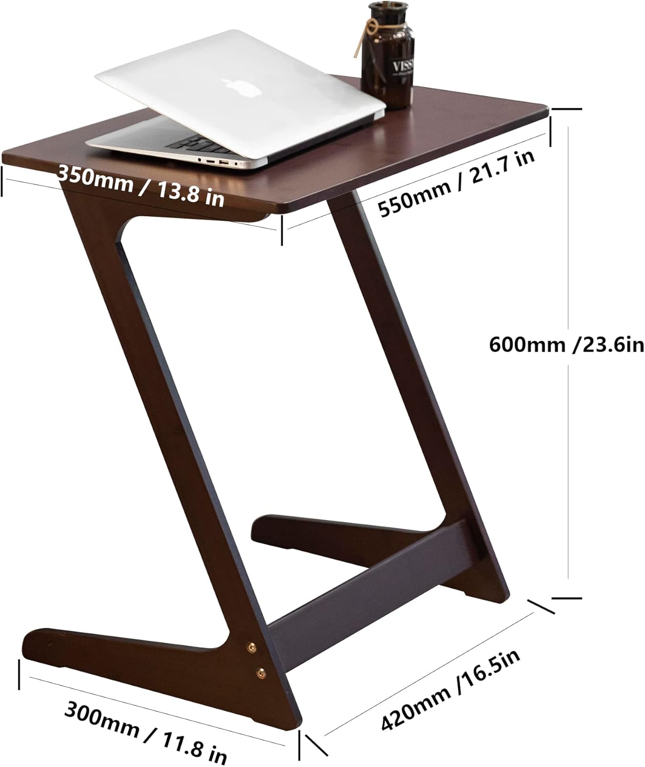 Forevich Bamboo Modern Tv Trays Table for Eating, Wood Couch Table End Snack Desk Sofa Side Table Z Shaped Brown