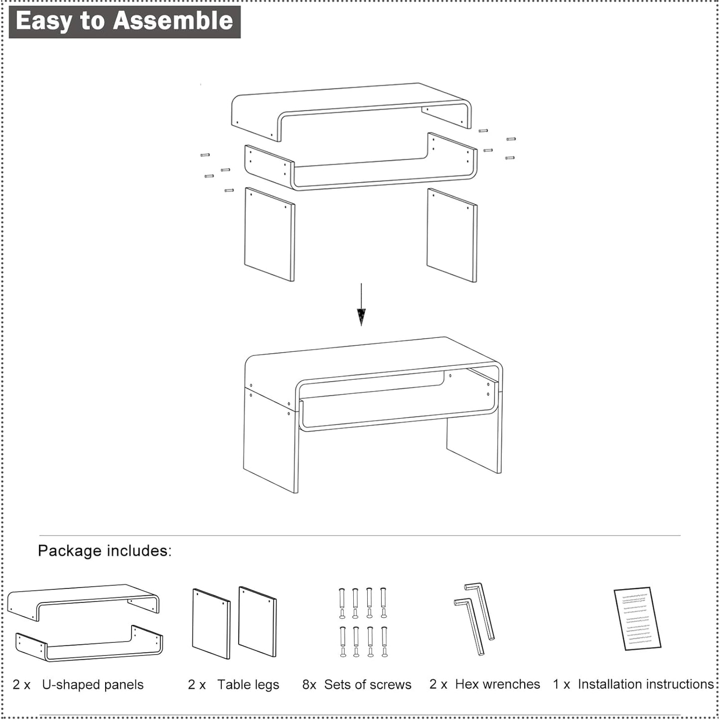 2-Tier Acrylic Coffee Table, Side End Table with Storage Shelf, Modern Center Table for Living Room, Office, Bedroom, Home Small Space, Easy Assembly (Clear)
