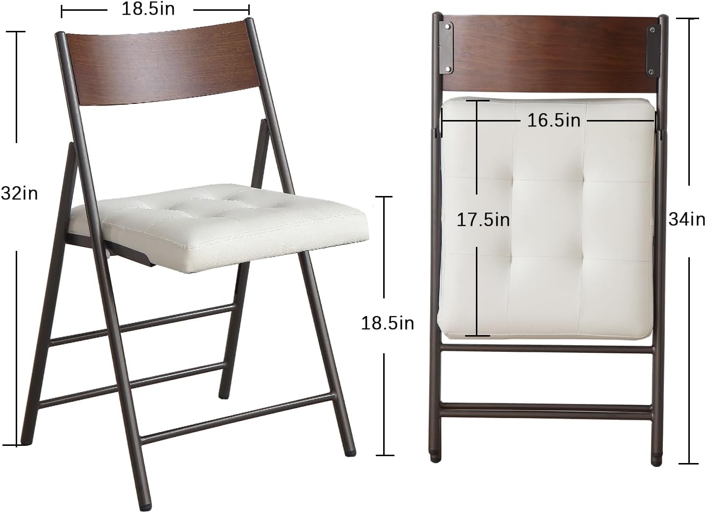 2 Pack Folding Chairs with Thick Padded Seat,Heavy Duty Steel Frame Foldable Dining Chairs with Soft Cushion Set of 2,Portable Indoor Outdoor for Home Kitchen,Office,Events,Wedding(White)