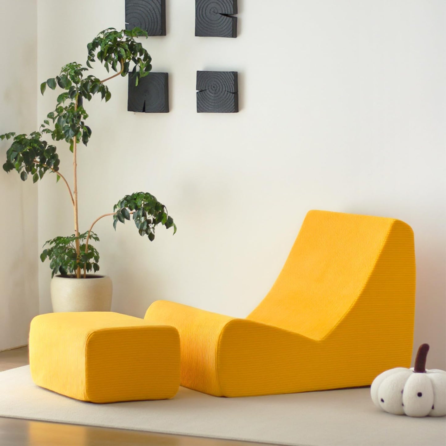 N&V Bean Bag Chair Single Seated Foam Sofa Armless Floor Sofa with High Density Foam Removable and Machine Washable Cover (Burnt Yellow, Large, Corduroy Stripes)