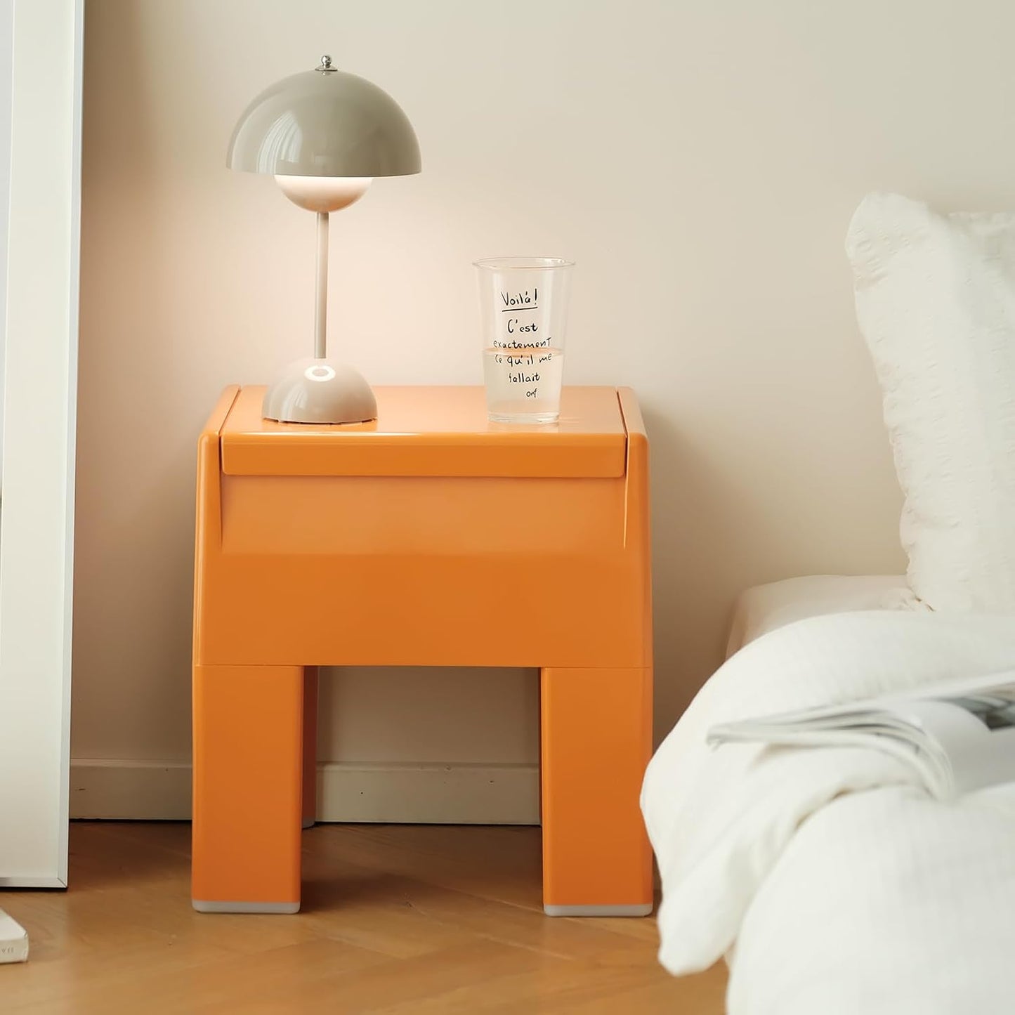 Nightstand Bedside with Storage Space, Multifunctional Colorful Plastic End Table Small Side Table for Bedroom, Dorm and Small Spaces, Easy Assembly(14.7" D x 11.8" W x 15.8" H, Orange)