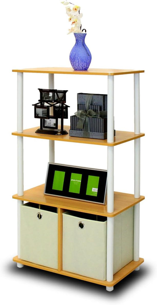 Furinno NW889BE/WH Go Green 4-Tier Multipurpose Storage Rack w/Bins, Beech/White
