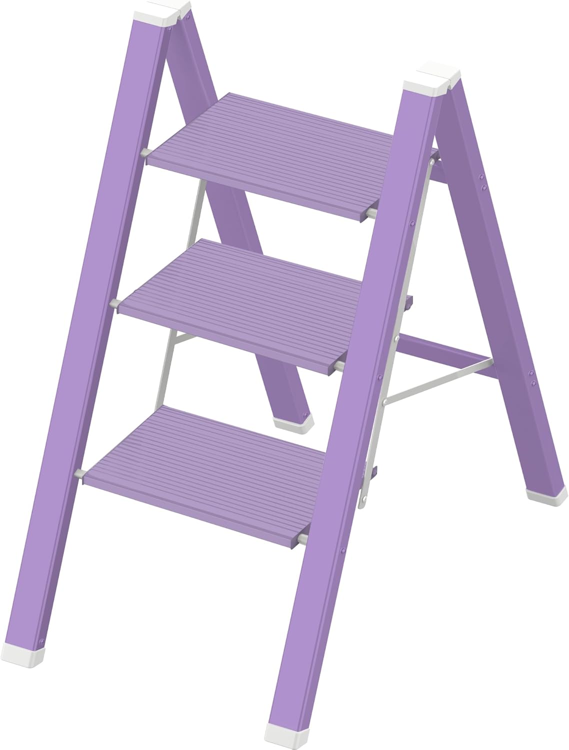 3 Step Lightweight Folding Ladder for Home, 330lbs Aluminum Step Ladder Anti-Slip for Kitchen, Step Stool Foldable Adults for Closet, 330lbs - Purple