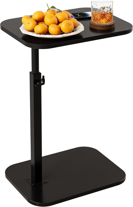 C Shaped End Table, Adjustable Height Couch Side Table, Horizontal 360°Swivel Small Couch Side Tables That Slide Under, C Shaped End Table TV Tray Table for Couch(Black)