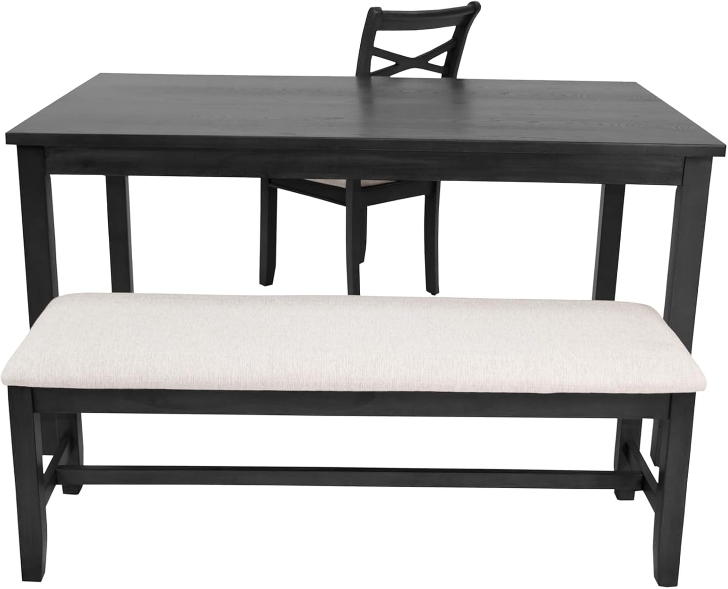 Poundex 6 Piece Charcoal Modern Dining Set with Table, 4 Chairs & Bench